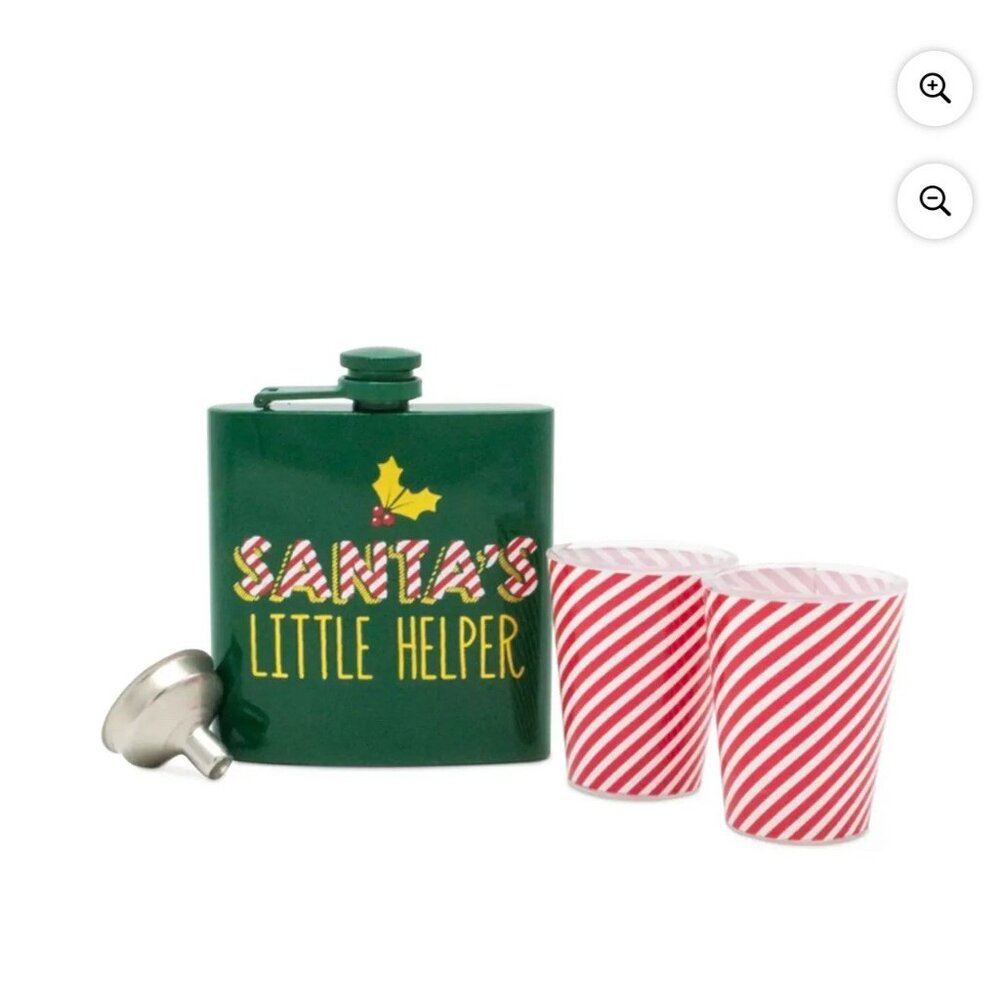 Santa’s Little Helper Flask Set NIB w Funnel & 2 Shot Glasses Christmas